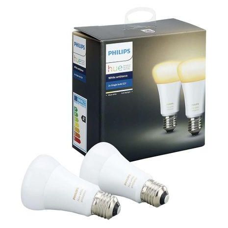 Philips Set 2 becuri inteligente Hue Ambianta alba, E27, 9.5W, 806 lm